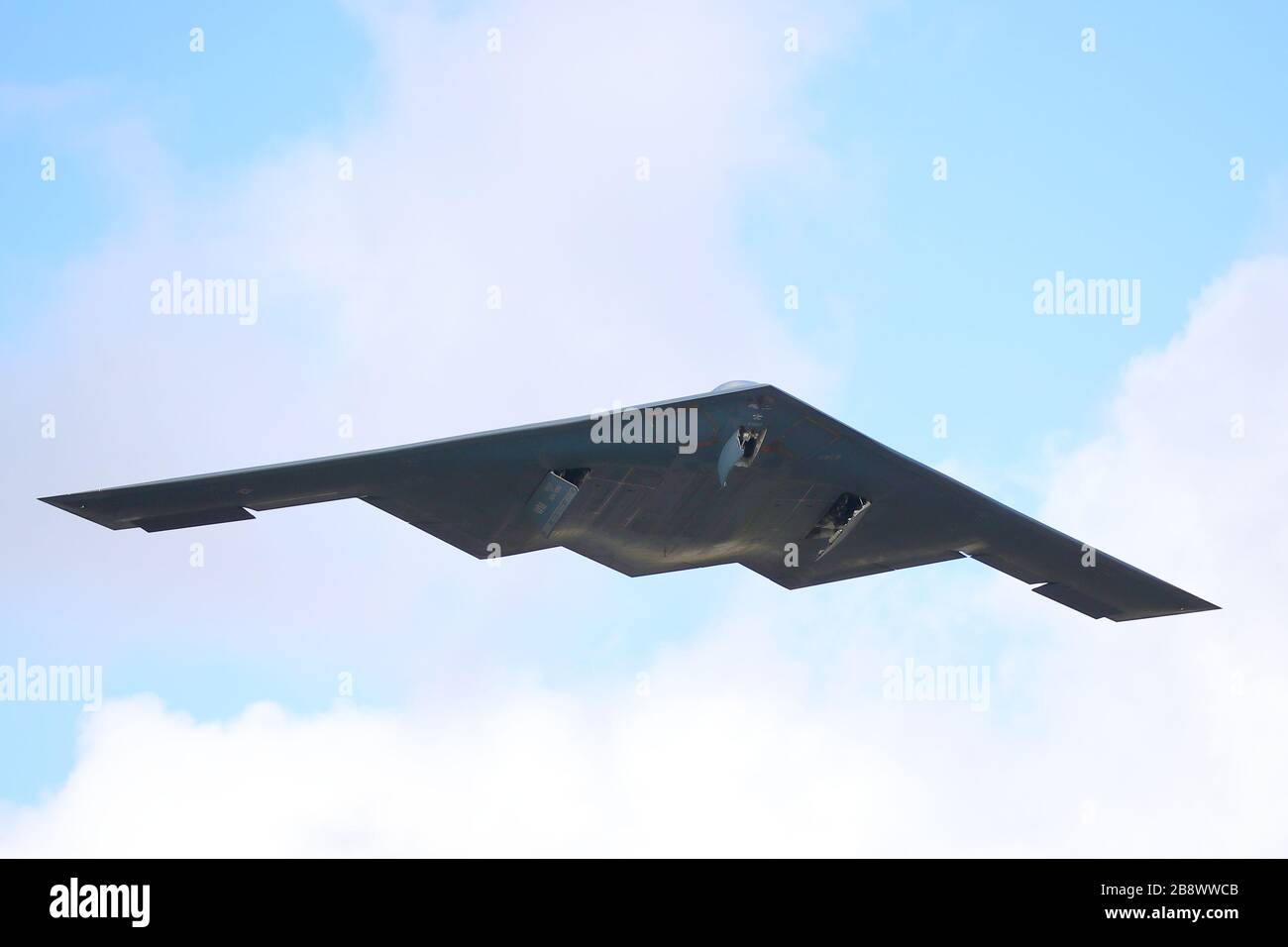 Northrop Grumman B-2 Spirit stealth bomber leaving for the USA after exercises in Europe, RAF Fairford, UK Stock Photo