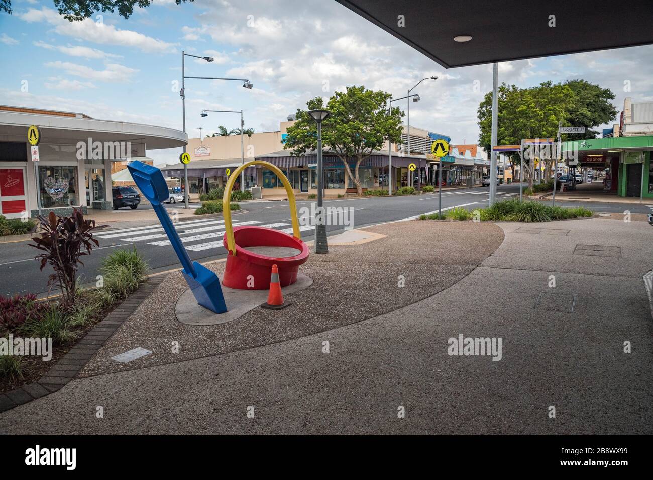 Brisbane, Australia. 23rd Mar, 2020. View of a deserted Wynnum Central streets.Covid19 pandemic