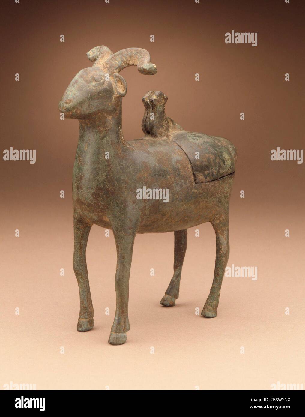 'Lamp (Deng) in the Form of a Ram; English:  Western Inner Mongolia, 5th-3rd century B.C. Furnishings; Lighting Bronze Gift of Carl Holmes (63.36.1); 5th-3rd century B.C.; ' Stock Photo