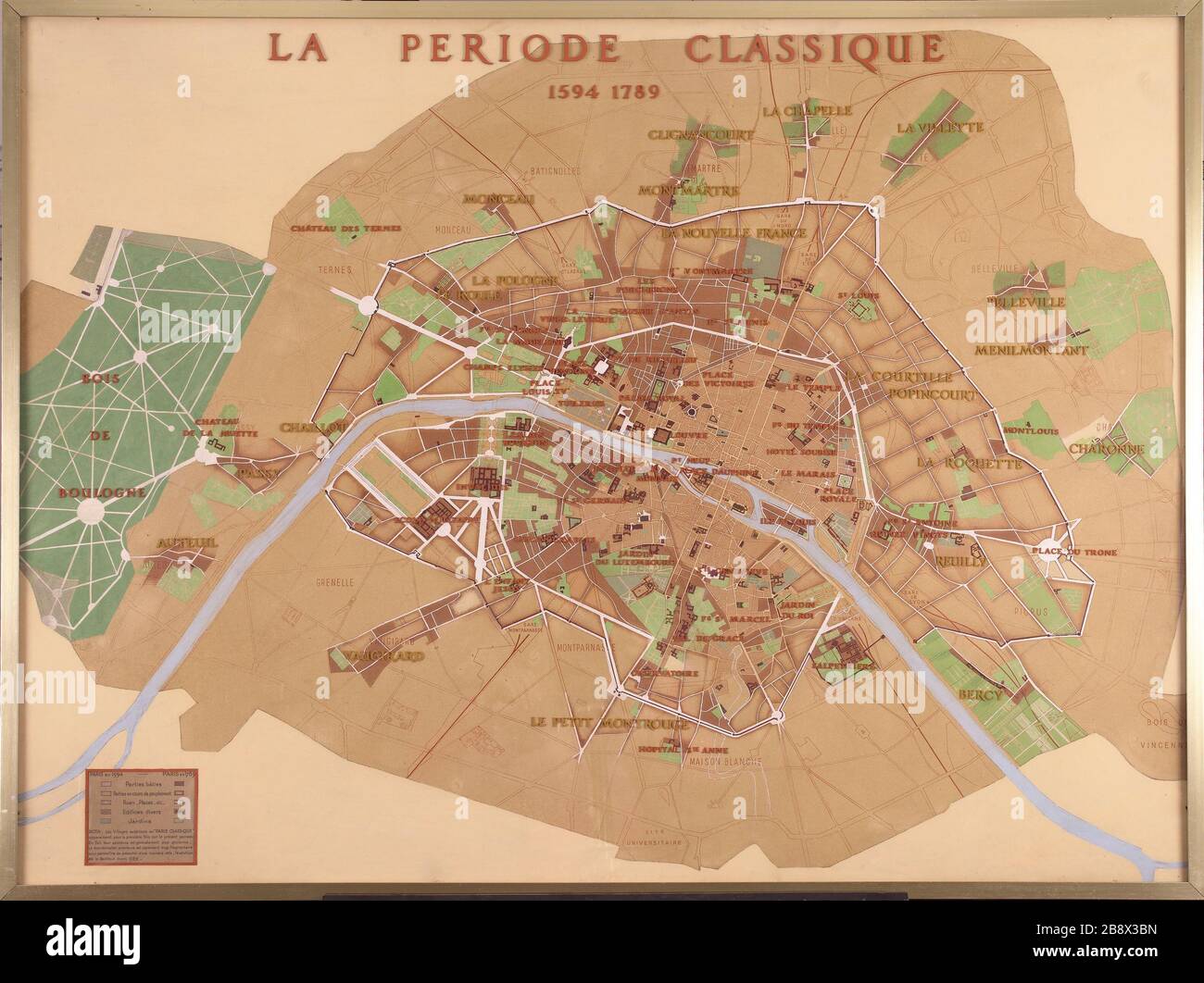 Map of Paris in the classical period, 1594-1789. Anonyme. Plan de Paris à la période classique, 1594-1789. Encre, gouache et liège sur bois aggloméré. Paris, musée Carnavalet. Stock Photo