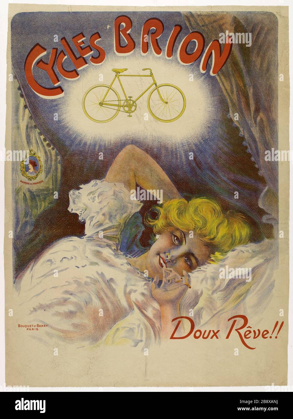 CYCLES BRION, Sweet Dream !! Anonyme. Affiche publicitaire pour les cycles Brion. Lithographie couleur, 1880-1900. Paris, musée Carnavalet. Stock Photo