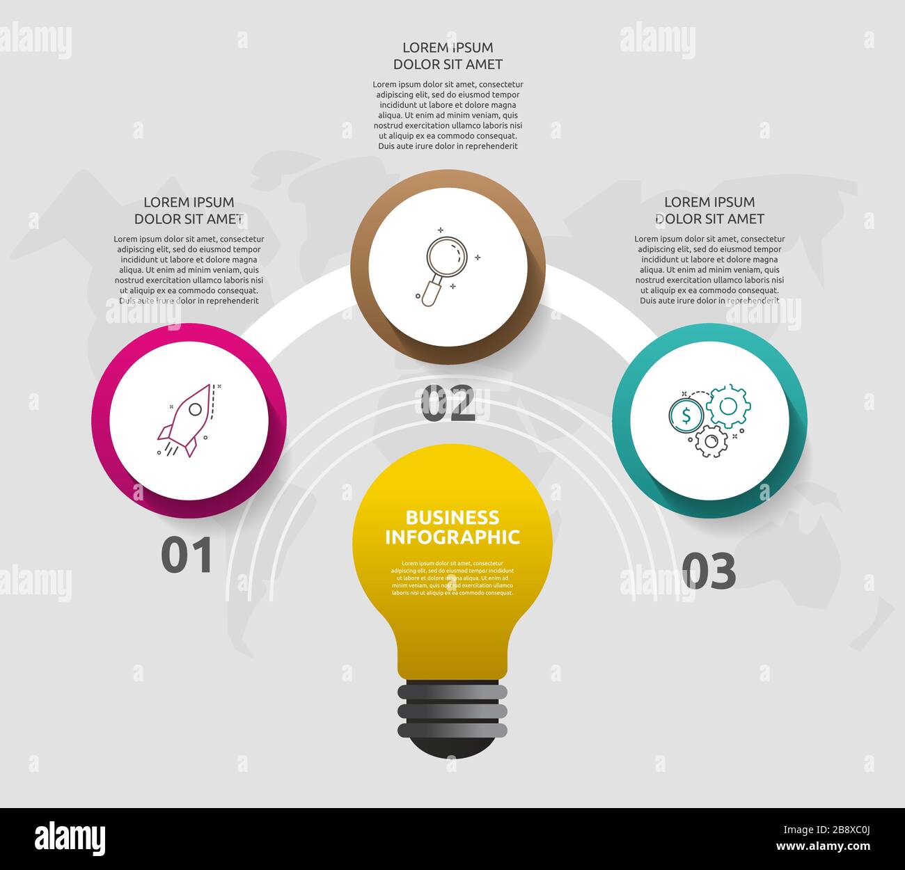 Modern vector light bulb infographics. Business template with circles ...