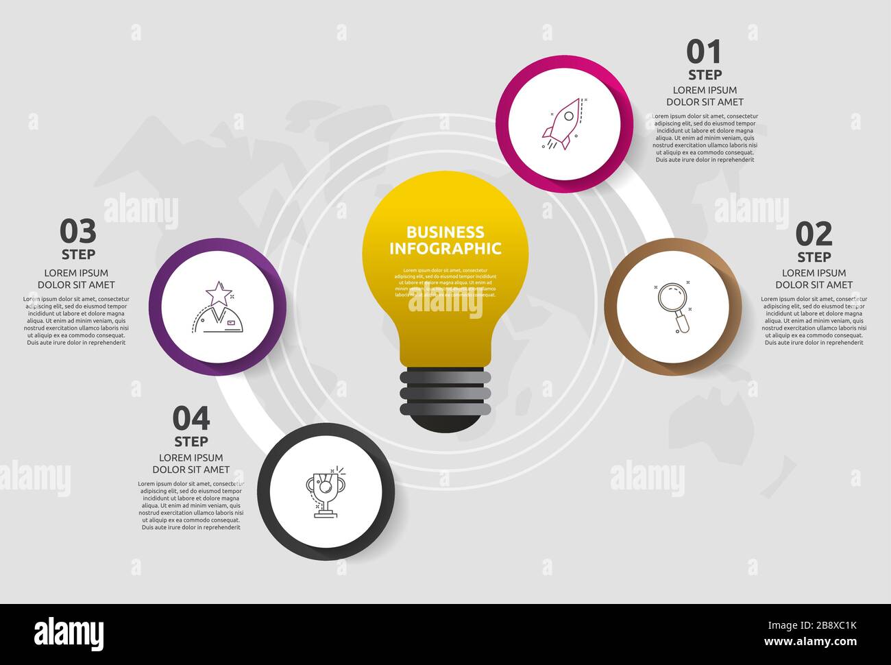Modern vector light bulb infographics. Business template with circles ...