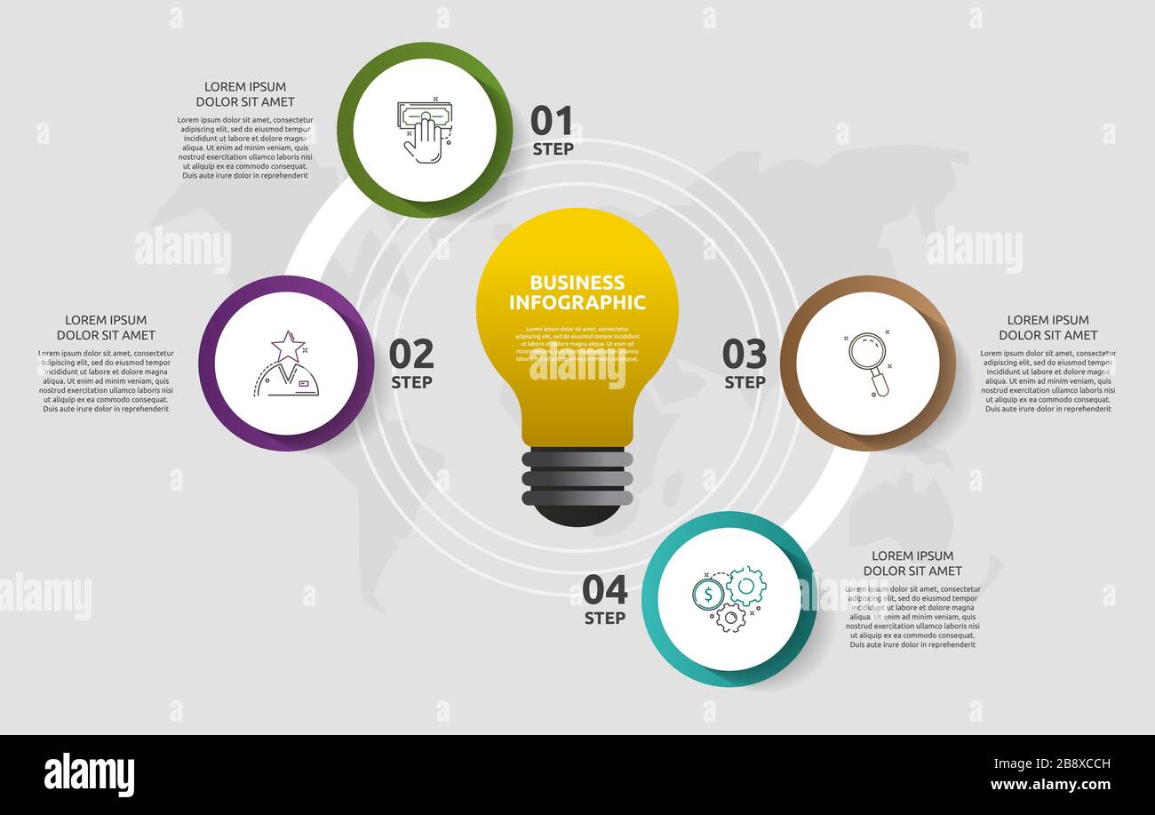 Modern vector light bulb infographics. Business template with circles ...