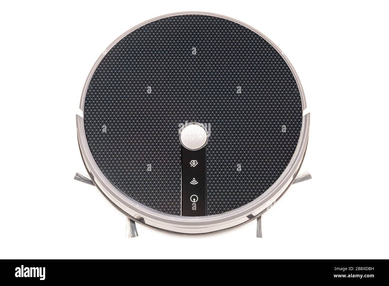 black robot vacuum cleaner on white Stock Photo