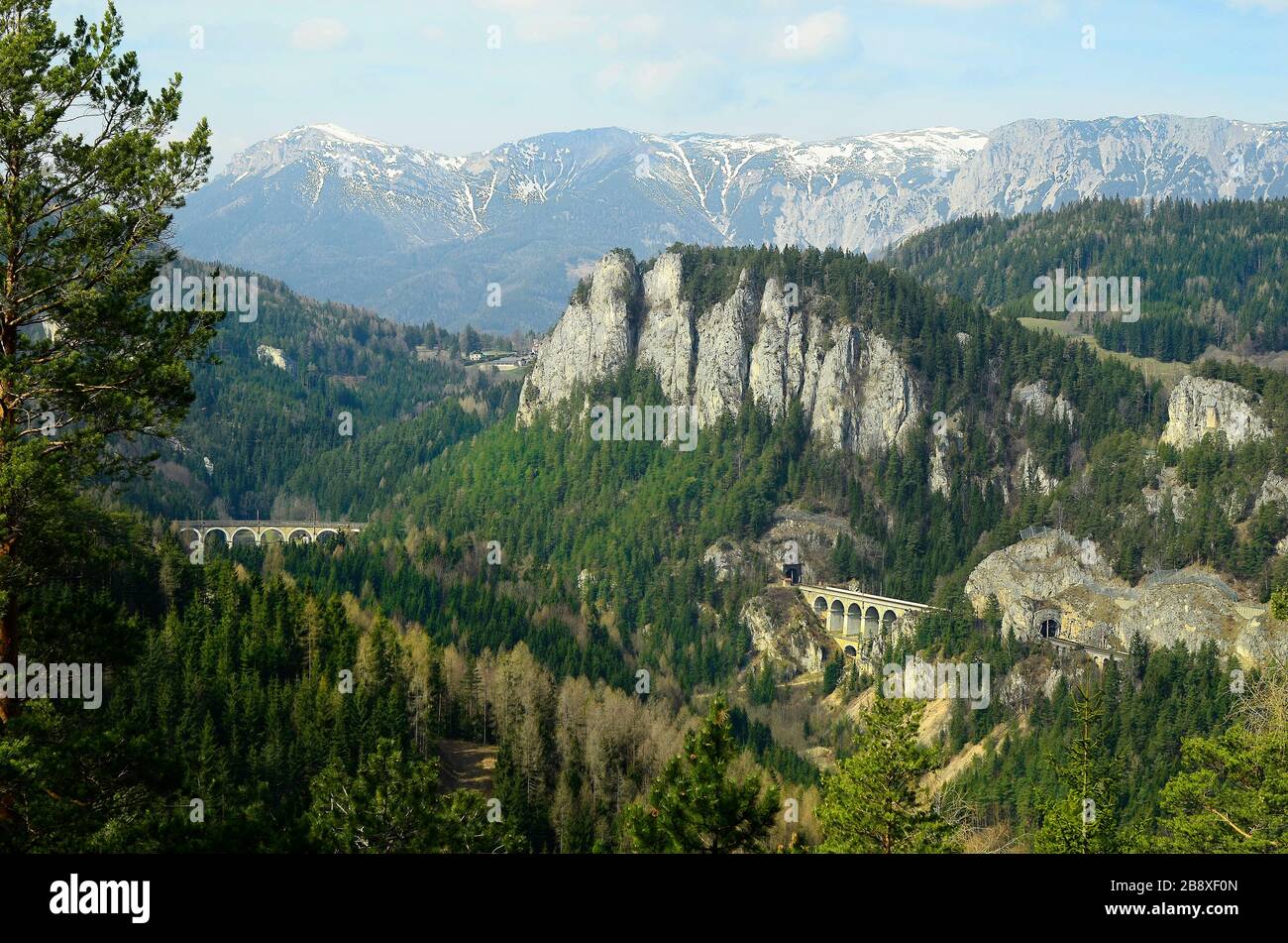 Austria, landscape with Rax mountain, part of Semmering railway ...