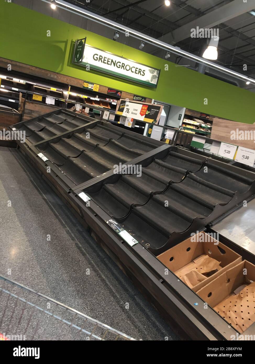 Empty shelves in Morrisons supermarket due to the panic buying caused
