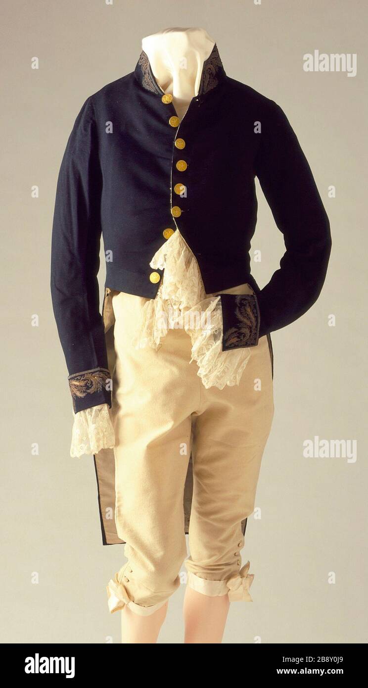 Man's Military Uniform; English: United States, circa 1830 Costumes;  ensembles a) Tailcoat and Trousers: Wool broadcloth; c) Knee Breeches:  Flannel Gift of Mr. and Mrs. Cornelius Willis (M.65.8a-d) Costume and  Textiles; circa