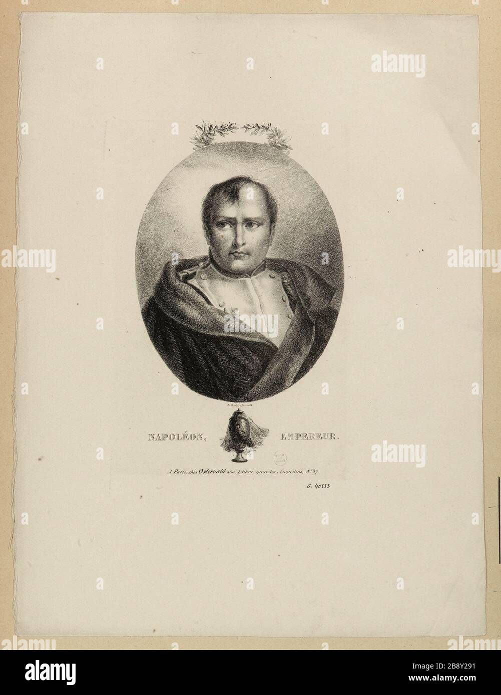 Napoleon, emperor. [Medallion portrait, bareheaded, crowned with olive, in the title thumbnail showing a funerary urn] Stock Photo