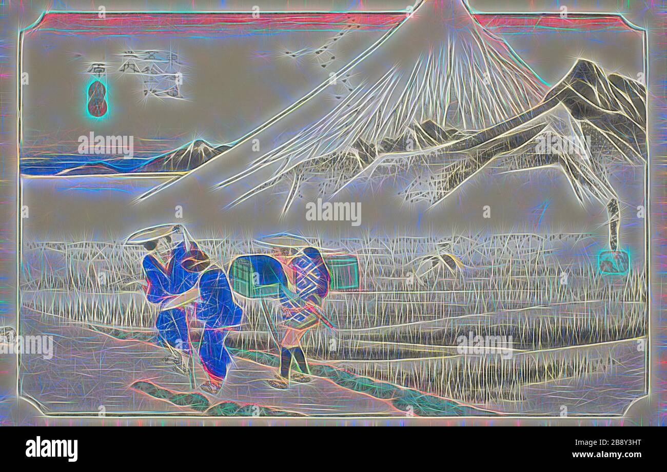 https www alamy com hara mount fuji in the morning hara asa no fuji from the series fifty three stations of the tokaido road tokaido gojusan tsugi no uchi also known as the hoeido tokaido c 183334 utagawa hiroshige japanese 1797 1858 japan color woodblock print oban 25 x 379 cm 9 1316 x 14 1516 in reimagined by gibon design of warm cheerful glowing of brightness and light rays radiance classic art reinvented with a modern twist photography inspired by futurism embracing dynamic energy of modern technology movement speed and revolutionize culture image349720164 html