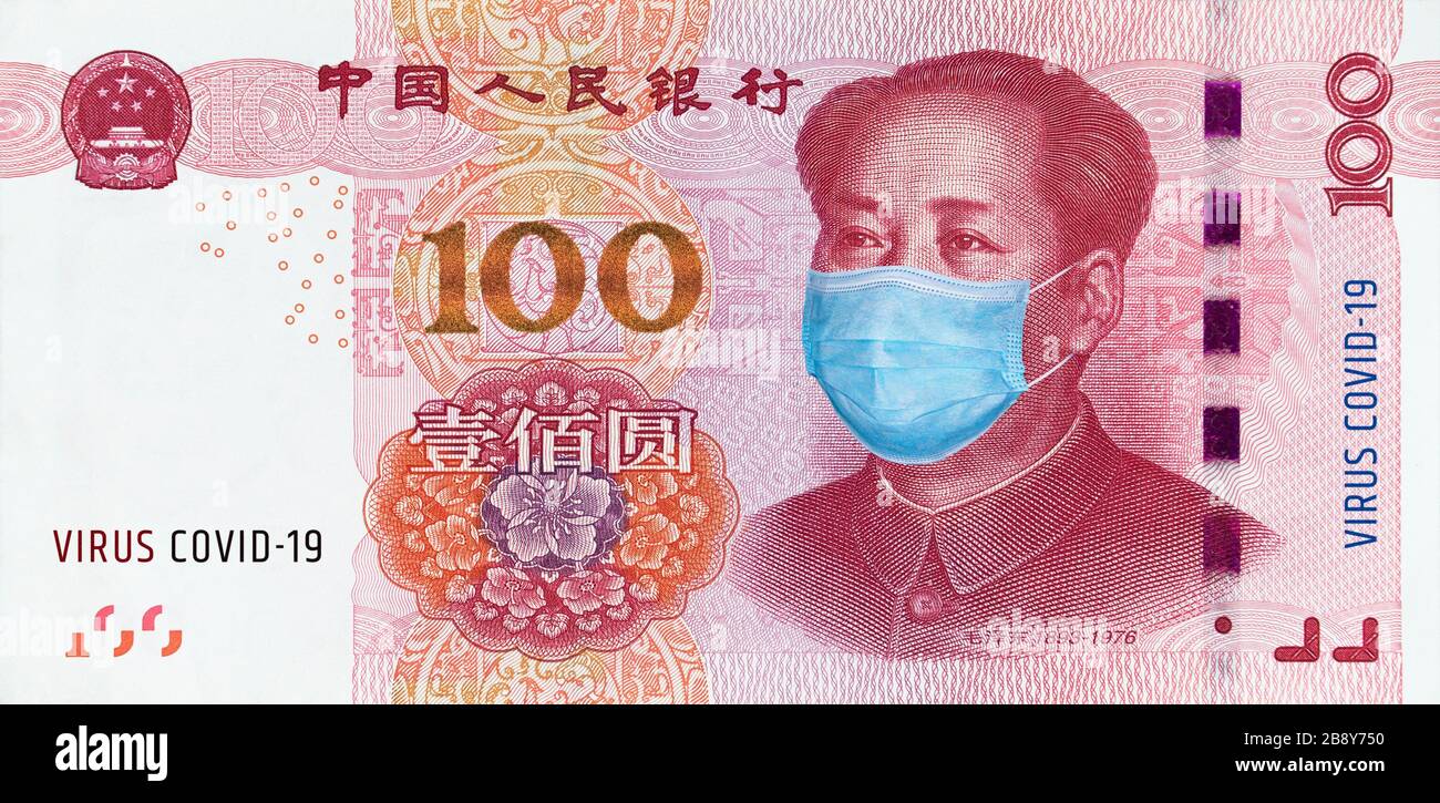 COVID-19 coronavirus in China. Chinese money 100 Stock Photo