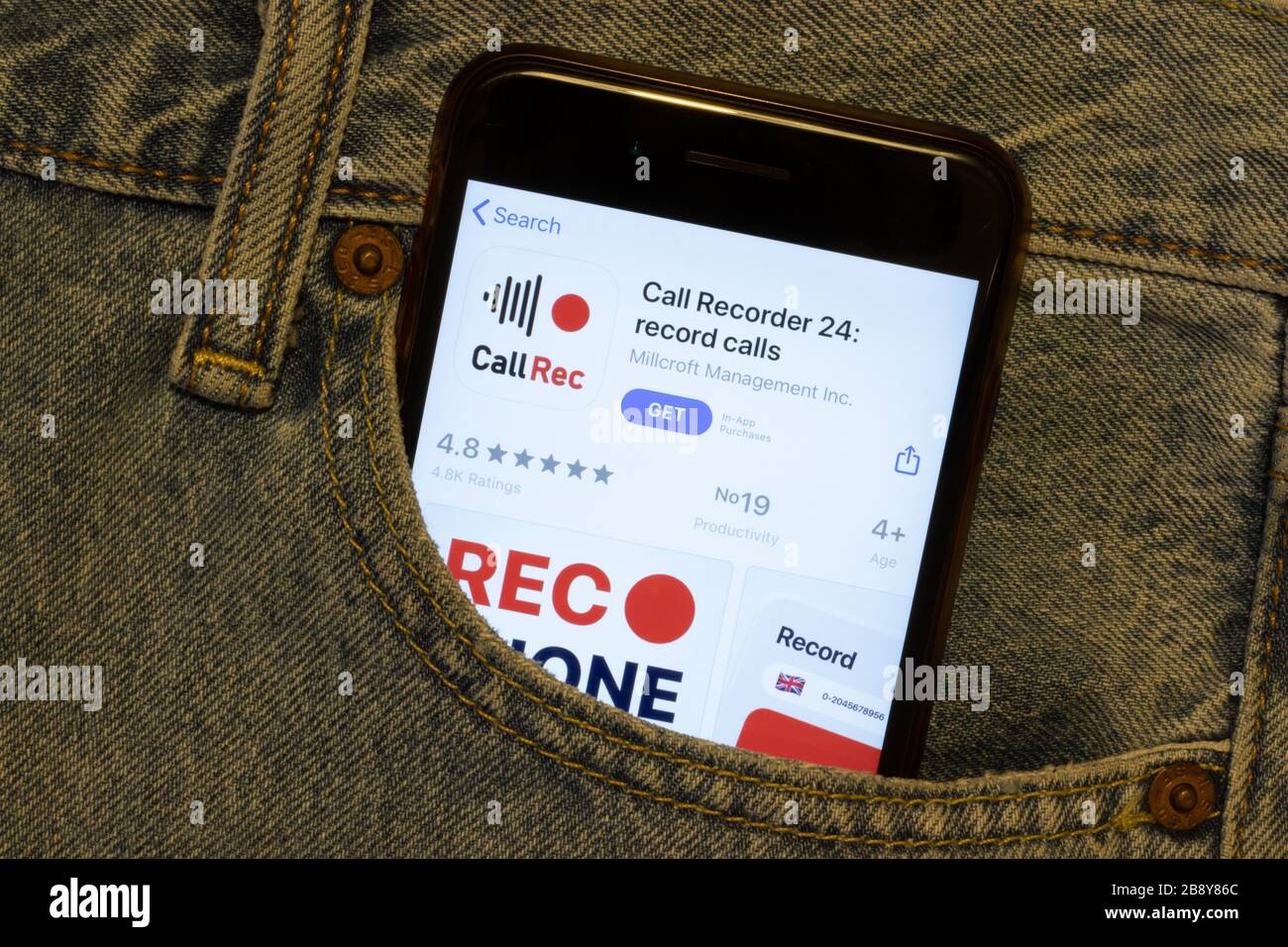 Los Angeles, California, USA - 24 March 2020: Call Recorder 24 app logo on  phone screen in jeans pocket close-up, Illustrative Editorial Stock Photo -  Alamy