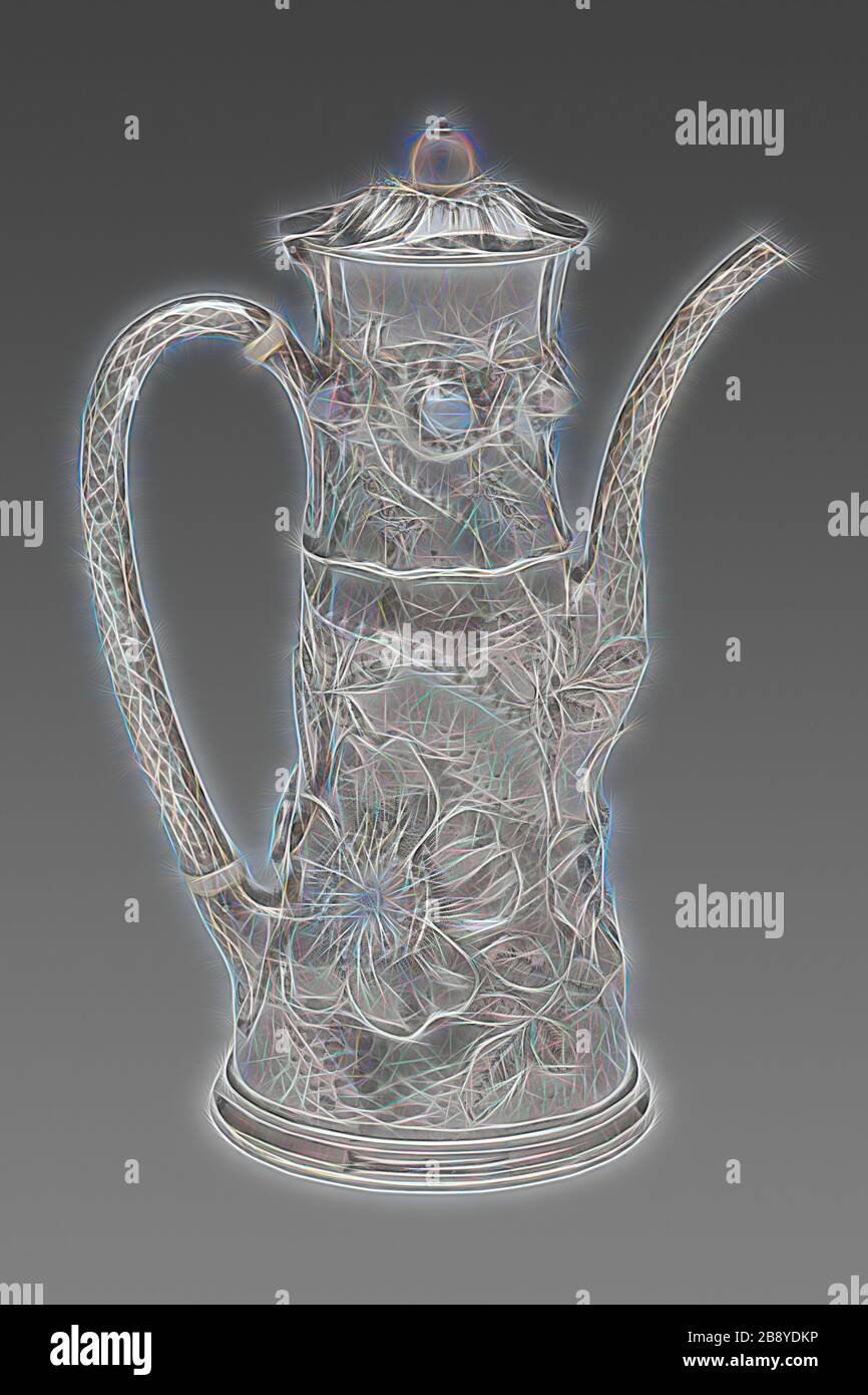 Coffee Pot, 1881/89, Design attributed to Charles Osborne, American, 1847–1920, Tiffany and Company, American, founded 1837, New York, New York City, Silver, pearls, chalcedony, and ivory, 19.1 × 7.6 × 12.7 cm (7 1/2 × 3 1/8 × 5 1/8 in.), 372.5 g, Reimagined by Gibon, design of warm cheerful glowing of brightness and light rays radiance. Classic art reinvented with a modern twist. Photography inspired by futurism, embracing dynamic energy of modern technology, movement, speed and revolutionize culture. Stock Photo