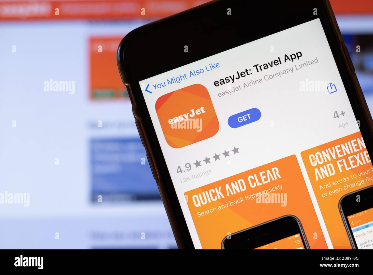 Los Angeles, California, USA - 24 March 2020: easyJet app logo on phone ...