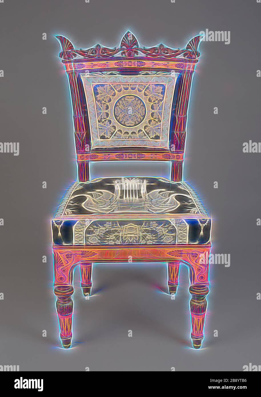 Side Chair, c. 1835, Italy, Turin, Designed by Filippo Pelagio Palagi  (Italian, 1775–1860), Made by Moncalvo (Gabrielle Cappello) and Carlo  Chivasse, Italy, Mahogany, maple, and modern reproduction upholstery, 100 ×  52.7 ×