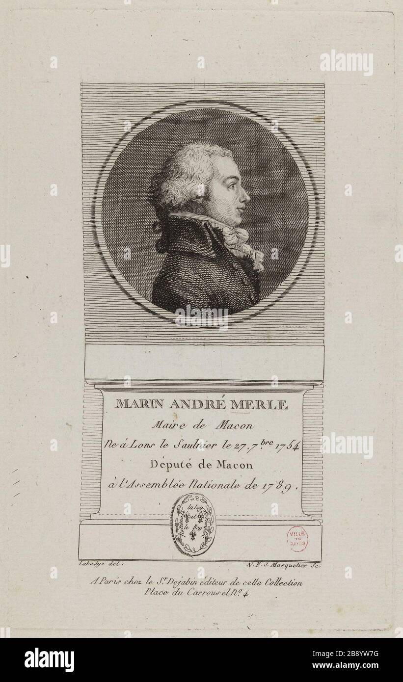 André Marin Merle, Mayor of Macon. Nicolas François Joseph le jeune (1760-1809). 'Marin André Merle, Maire de Macon'. Physionotrace. Paris, musée Carnavalet. Stock Photo