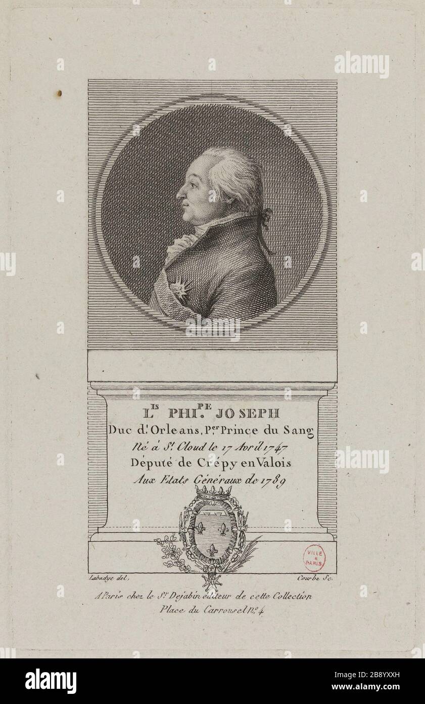 Louis Philippe Joseph, Duke of Orleans. Wilbrode-Magloire-Nicolas Courbe (né en 1754). Louis Philippe Joseph, duc d'Orléans'. Physionotrace. Paris, musée Carnavalet. Stock Photo