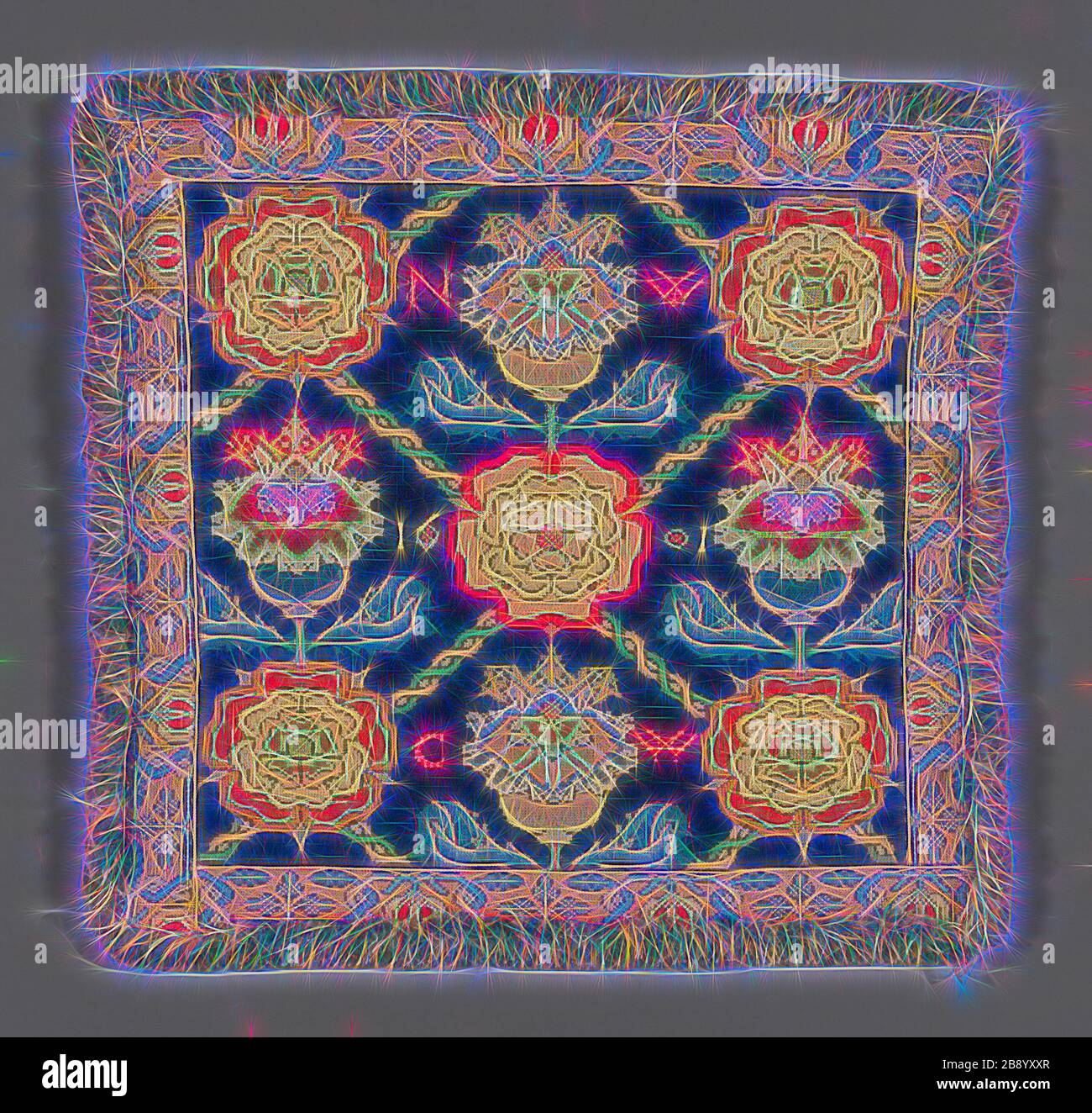 Embroidered with silk in cross and long armed cross stitches hires