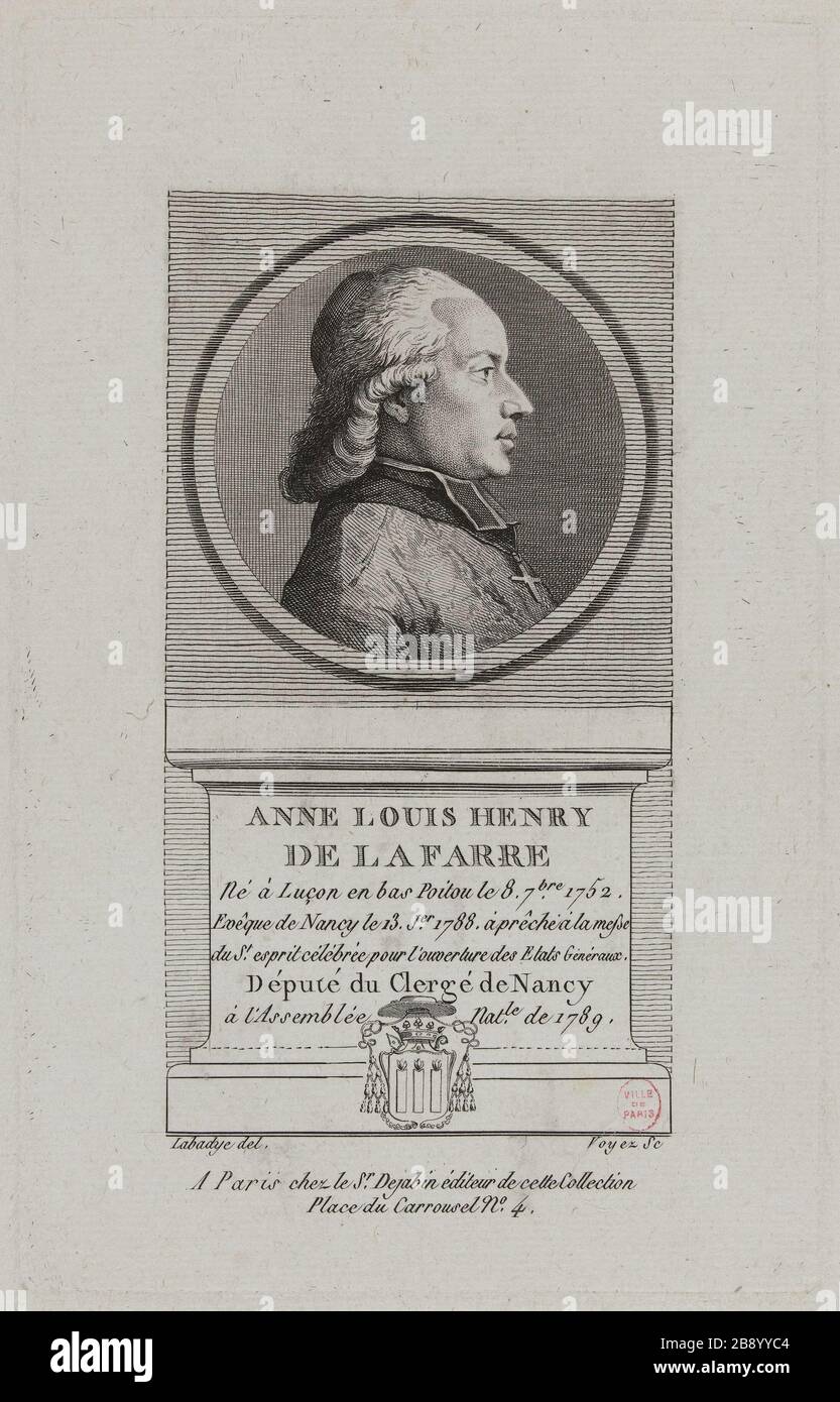 Anne Louis Henry of Farre, Bishop of Nancy, Nancy Clergy deputy to the National Assembly in 1789. Francois Voyez (1746-1805). 'Anne Louis Henry de la Farre, évêque de Nancy, député du Clergé de Nancy à l'Assemblée nationale de 1789'. Physionotraces. Paris, musée Carnavalet. Stock Photo