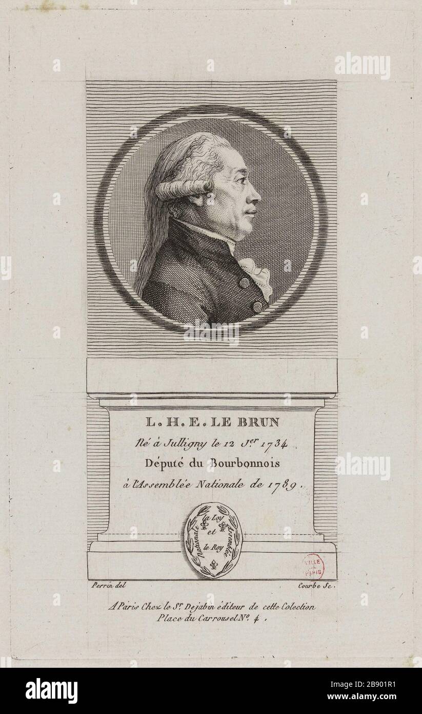 L.H.E Le Brun, depute du Bourboinois. Wilbrode-Magloire-Nicolas Courbe. 'L.H.E Le Brun, député du Bourboinois'. Physionotraces. Paris, musée Carnavalet. Stock Photo