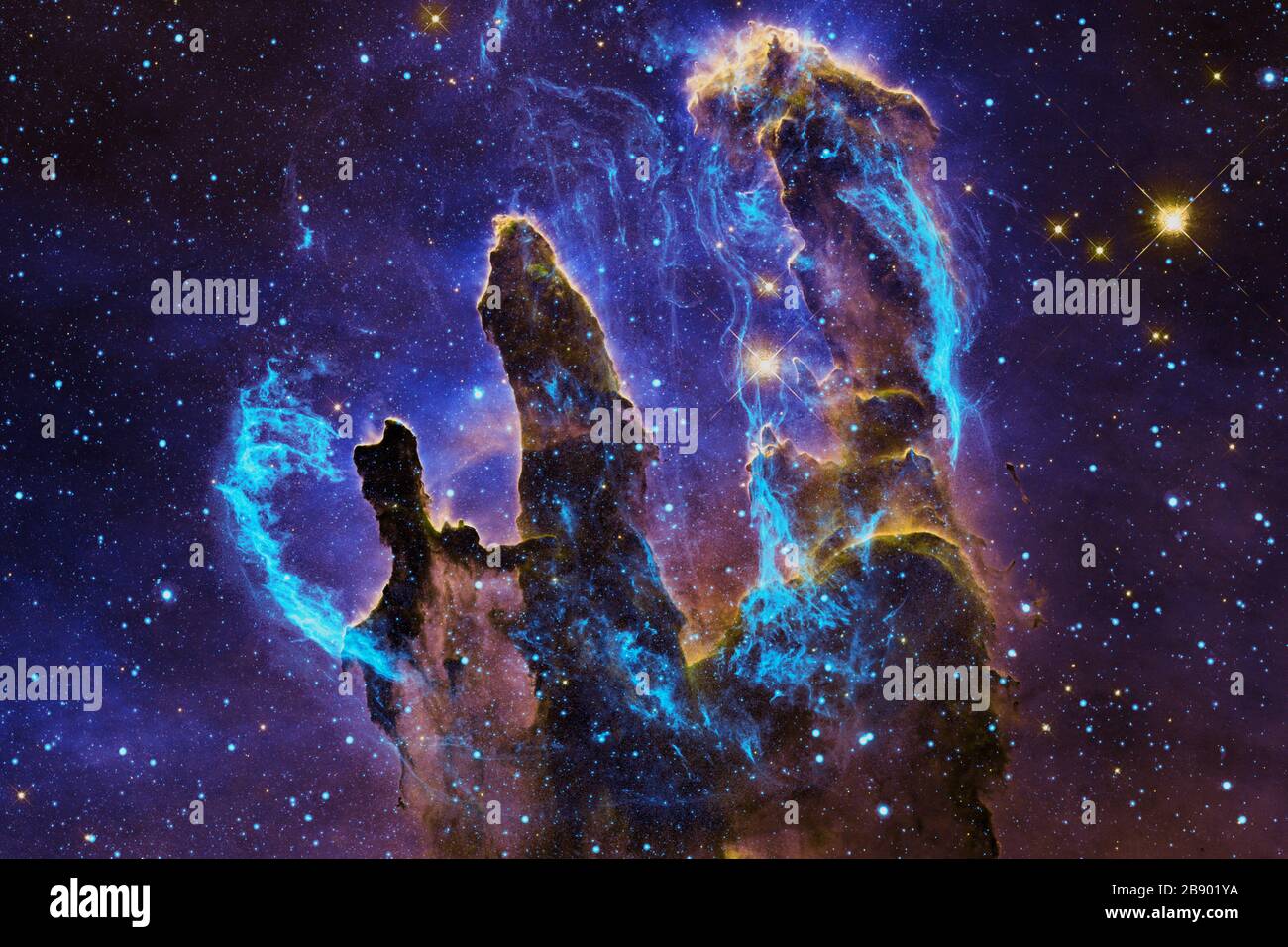 Universe scene with stars and galaxies in deep space showing the