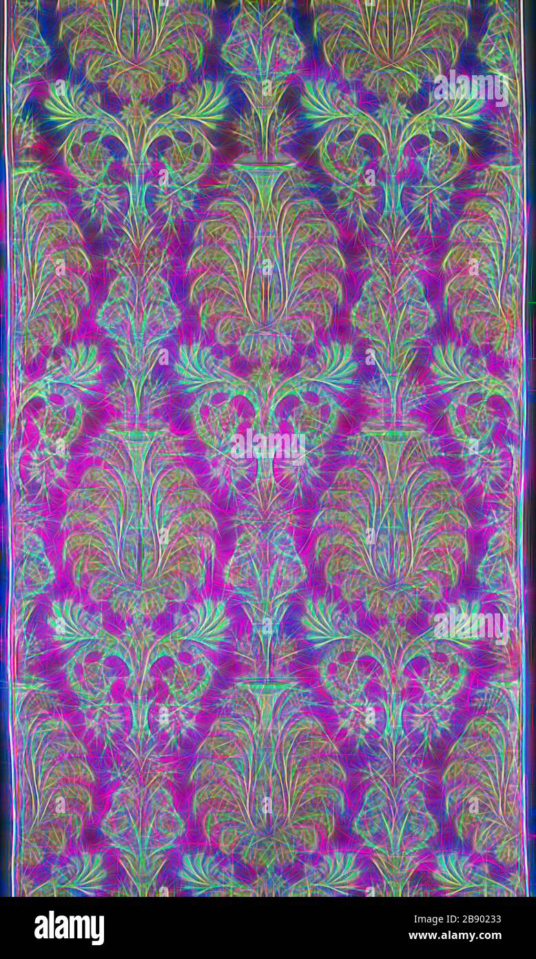 Panel, 1850/70, France, Lyon, Lyon, Silk, warp-float faced 7:1 satin weave self-patterned by ground weft floats and areas of plain and twill weaves, woven on loom with Jacquard attachment, 142.5 x 54.5 cm (56 1/8 x 21 1/2 in.), Reimagined by Gibon, design of warm cheerful glowing of brightness and light rays radiance. Classic art reinvented with a modern twist. Photography inspired by futurism, embracing dynamic energy of modern technology, movement, speed and revolutionize culture. Stock Photo