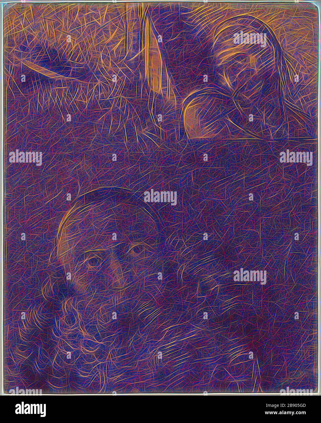 Faust and Mephistopheles, 1880, Odilon Redon, French, 1840-1916, France, Various charcoals, with wiping, stumping, erasing, and incising, on cream wove paper altered to a golden tone, 400 × 320 mm, Reimagined by Gibon, design of warm cheerful glowing of brightness and light rays radiance. Classic art reinvented with a modern twist. Photography inspired by futurism, embracing dynamic energy of modern technology, movement, speed and revolutionize culture. Stock Photo