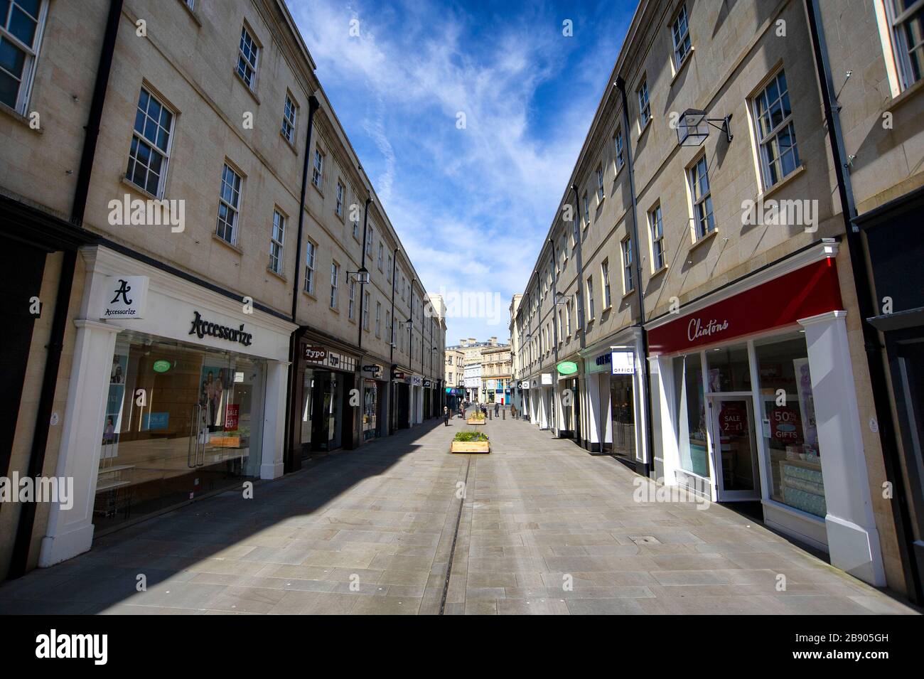 Empty streets in Bath, Somerset, as social distancing measures take effect across the UK to try and contain the coronavirus outbreak. Stock Photo