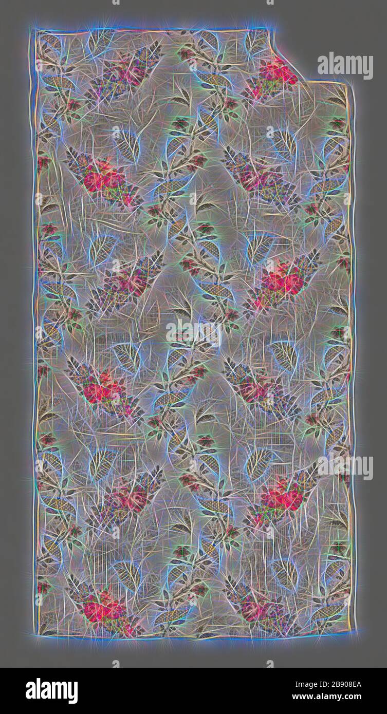 Panel from a Skirt, c. 1753/55, England, Spitalfields, Spitalfields, Silk, gilt-and-silvered-metal strip, and gilt-metal-strip-wrapped silk, plain weave with patterning and brocading wefts, 100.2 x 52 cm (39 3/8 x 20 1/2 in.), Reimagined by Gibon, design of warm cheerful glowing of brightness and light rays radiance. Classic art reinvented with a modern twist. Photography inspired by futurism, embracing dynamic energy of modern technology, movement, speed and revolutionize culture. Stock Photo