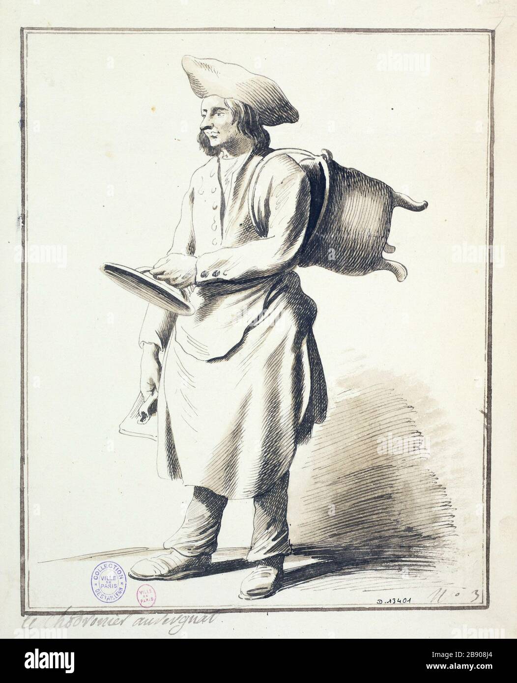 The coppersmith Auvergne Edme Bouchardon (1698-1762). Le chaudronnier auvergnat. Plume et lavis sur papier crème, 1698-1762. Paris, musée Carnavalet. Stock Photo