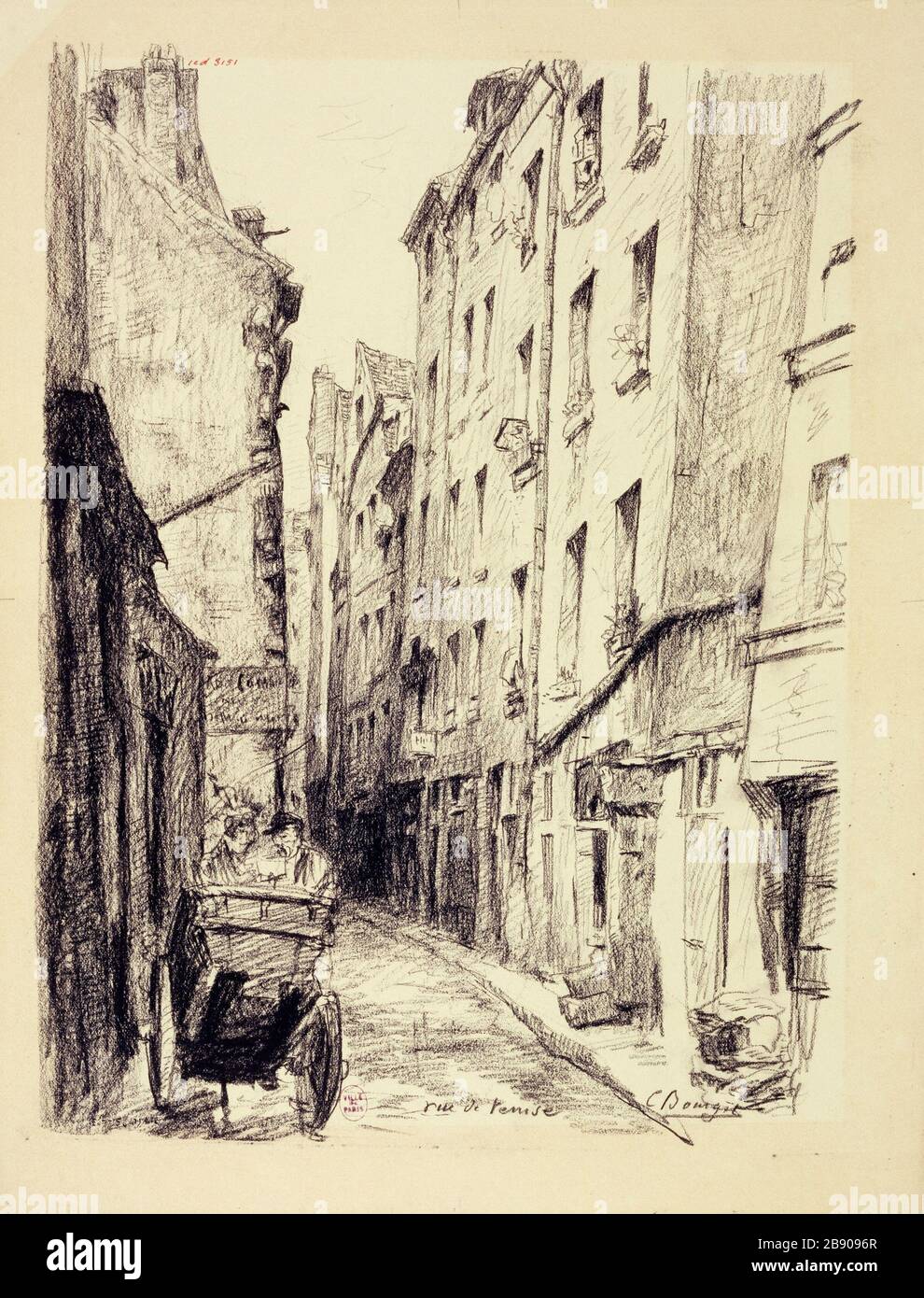 The street of Venice Camille Bourget. La rue de Venise. Paris (IVème arr.), 1801-1900. Crayon sur papier crème. Paris, musée Carnavalet. Stock Photo