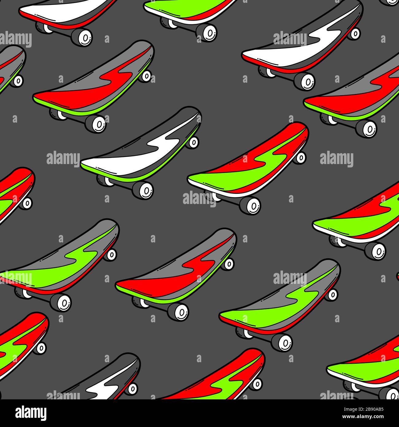 Seamless pattern with cartoon skateboard. Stock Vector