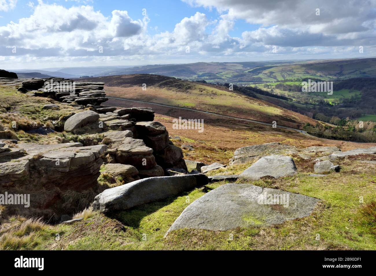 Stanage Edge, gritstone escarpment,Hathersage,Peak district national ...