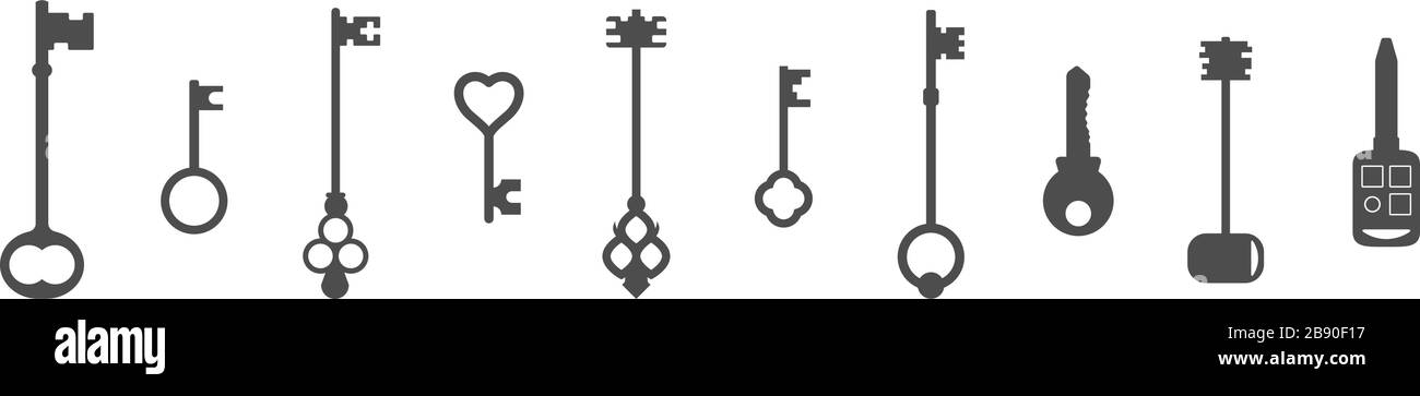 A set of vintage and modern keys. Silhouette vector illustration Stock ...