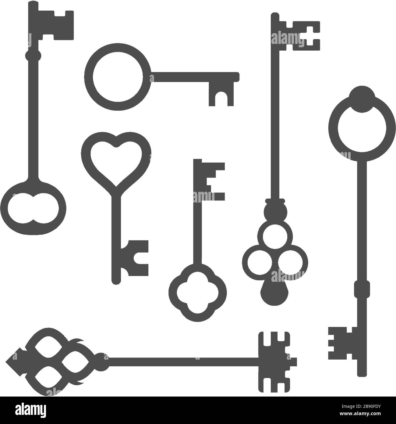 A set of vintage keys. Silhouette vector illustration. Stock Vector