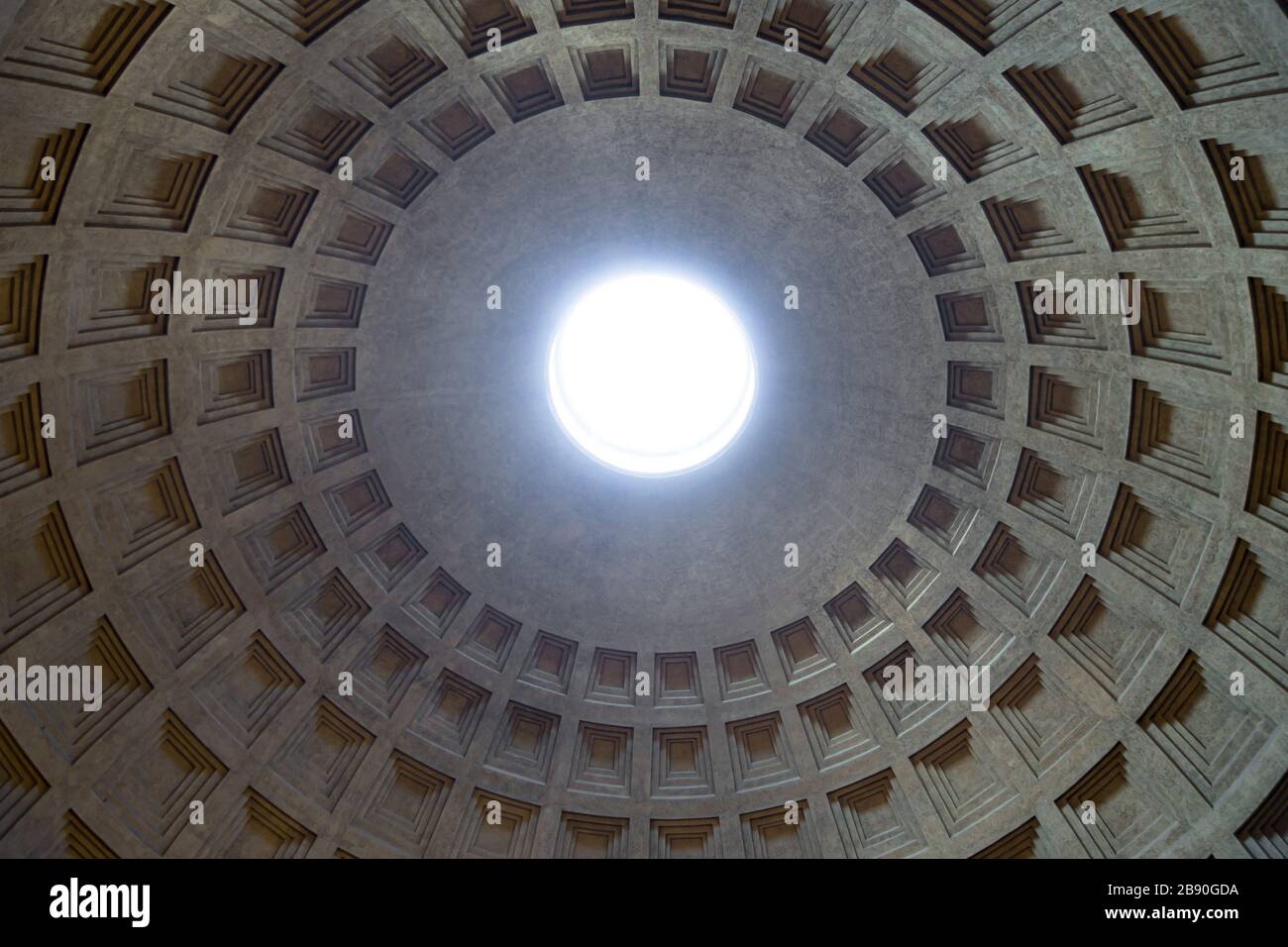 Impressive ancient roof of the Pantheon, a former Roman temple in Rome Italy. Royalty free stock photo. Stock Photo