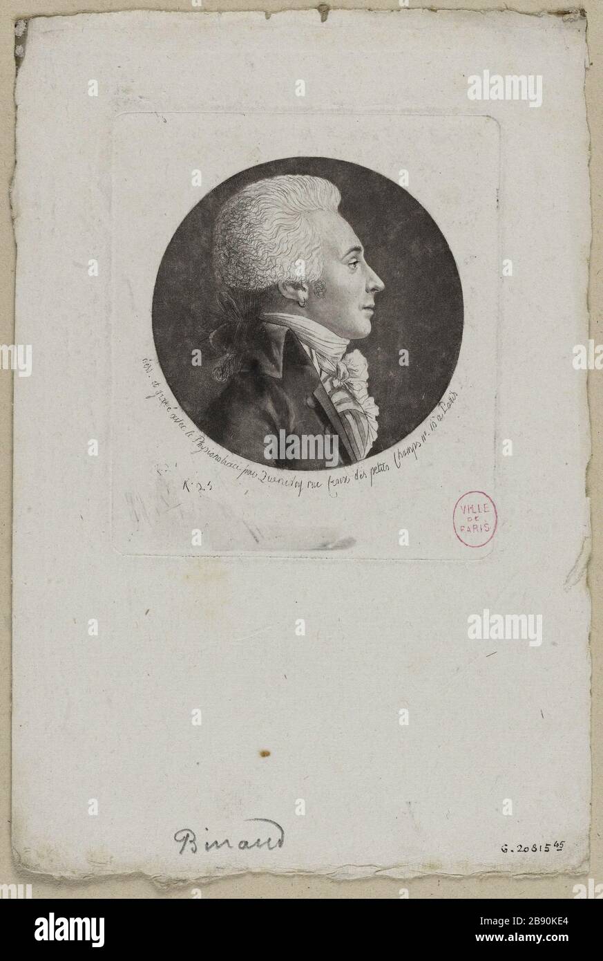 Physionotrace Original De Bouchardy - Profil Jeune Homme C.1820 - Coloré, Art Français