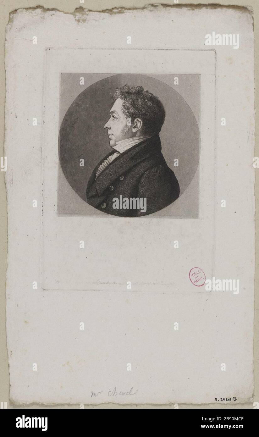 Portrait of Mr. Chevel Edmé Quenedey (1756-1830). 'Portrait de Monsieur Chevel'. Physionotrace. Paris, musée Carnavalet. Stock Photo