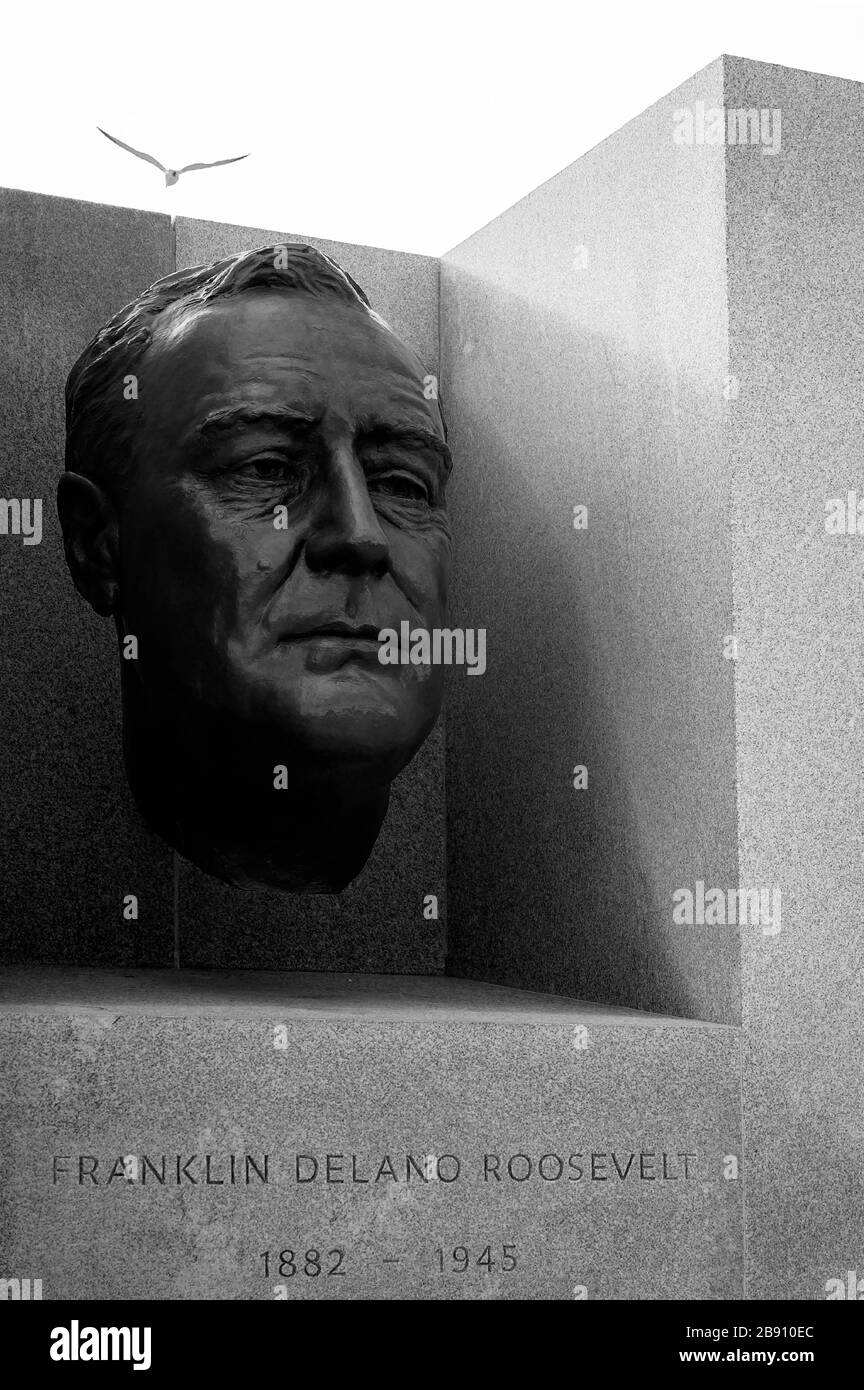 Bust of Franklin D. Roosevelt. Roosevelt Island, NY. Stock Photo
