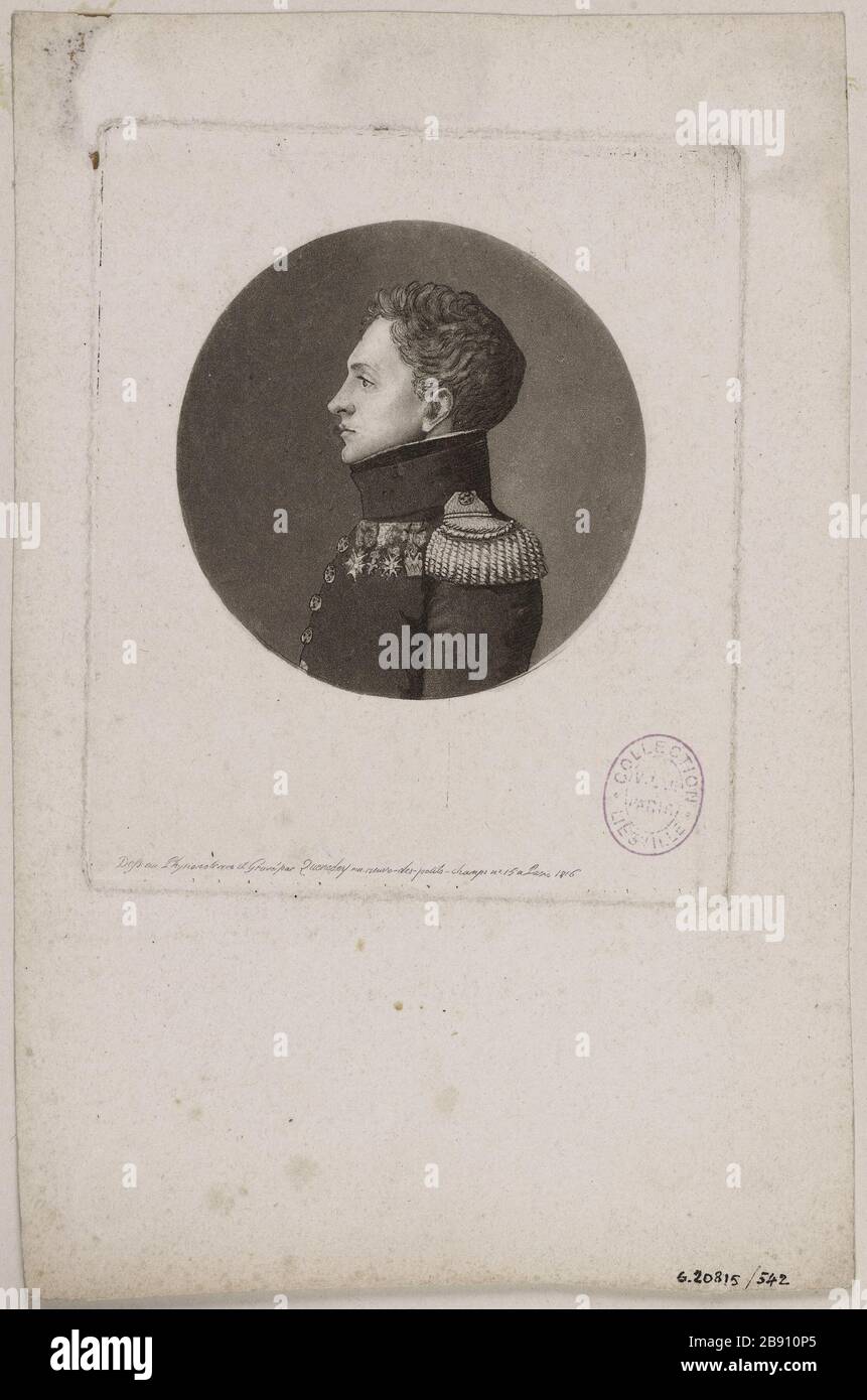 Portrait of a man, a military representative, late eighteenth century / early nineteenth century. Edmé Quenedey (1756-1830). Portrait d'un homme, représentant un militaire, fin XVIIIème siècle - début XIXème siècle. Physionotrace. 1816. Paris, musée Carnavalet. Stock Photo