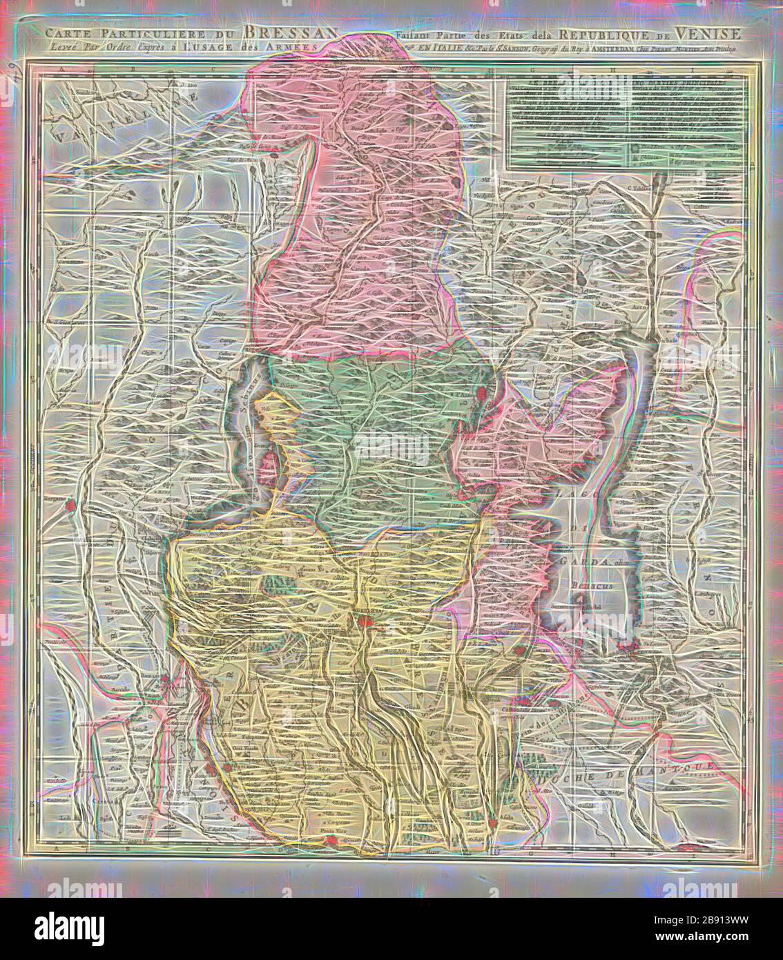 Map Carte Particuliere Du Bressan Faisant Partie Des Etats Dela Republique De Venise Guillaume Sanson 1703 Copperplate Print Reimagined By Gibon Design Of Warm Cheerful Glowing Of Brightness And Light Rays Radiance