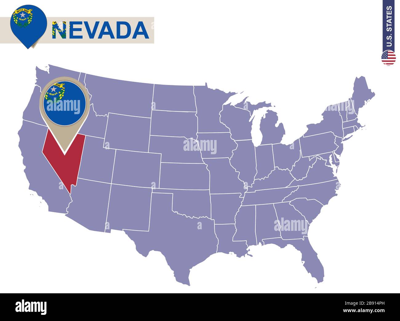 Nevada United States Map Nevada State On Usa Map. Nevada Flag And Map. Us States Stock Vector Image  & Art - Alamy