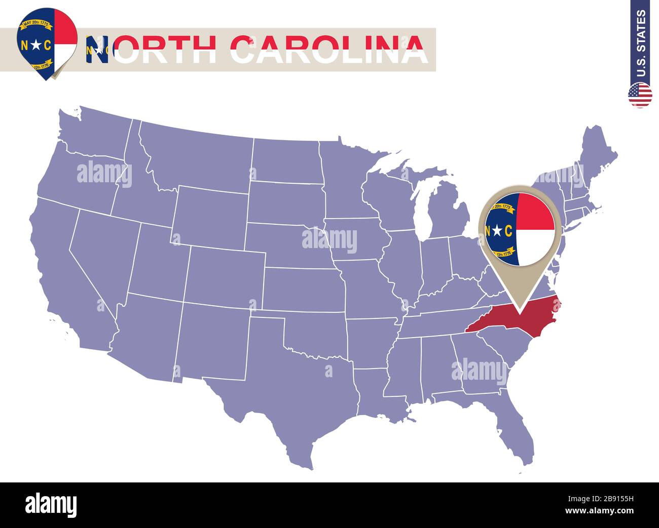 North Carolina On World Map North Carolina State On Usa Map. North Carolina Flag And Map. Us States  Stock Vector Image & Art - Alamy