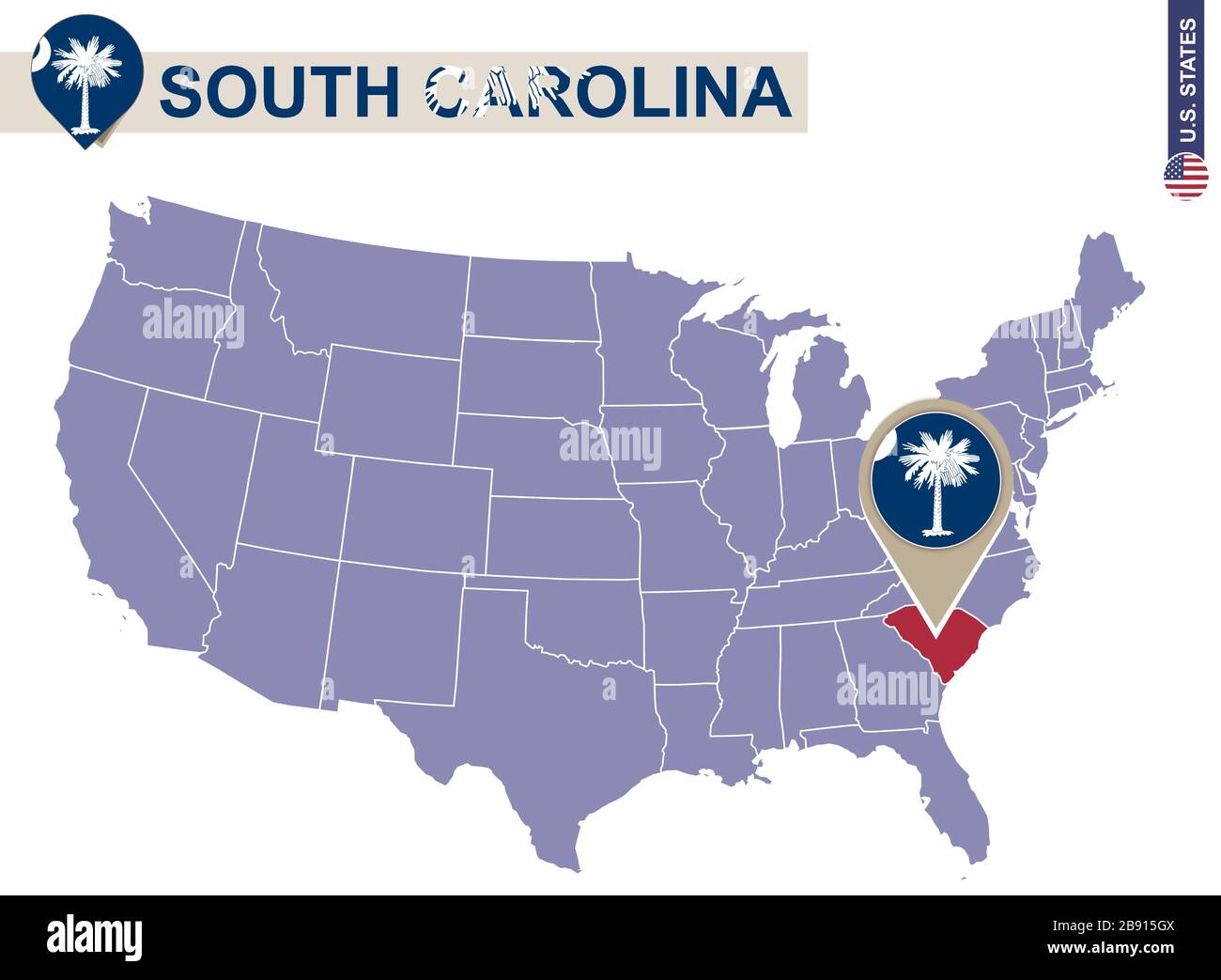 South Carolina State On USA Map South Carolina Flag And Map US States South Carolina State On Usa Map South Carolina Flag And Map Us States 2B915GX
