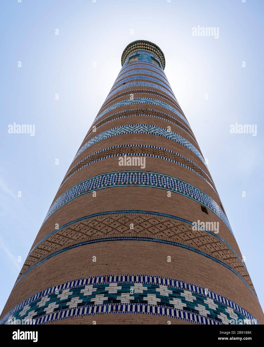 Islom Hoja minaret in the centre of the old town of Khiva in Uzbekistan. Stock Photo