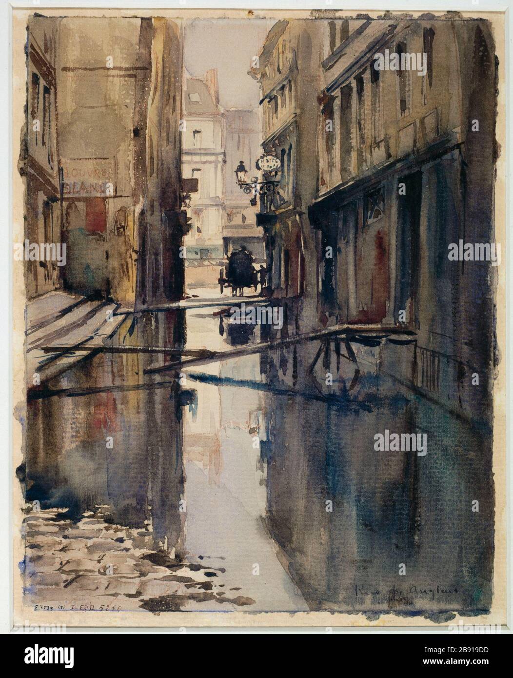 English street during flood 1910 Louis Périn (1871-1940). Rue des Anglais  pendant les inondations. Paris (Vème arr.), 1910. Aquarelle. Paris, musée  Carnavalet Stock Photo - Alamy