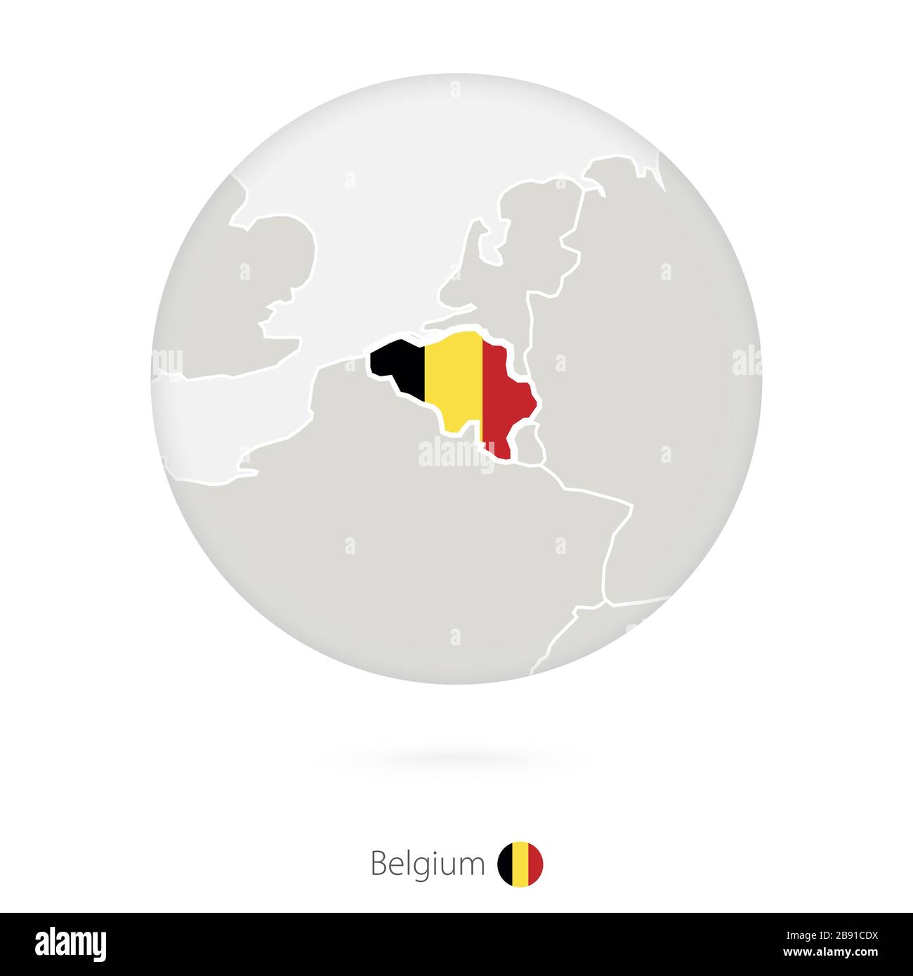 Map of Belgium and national flag in a circle. Belgium map contour with flag. Vector Illustration. Stock Vector