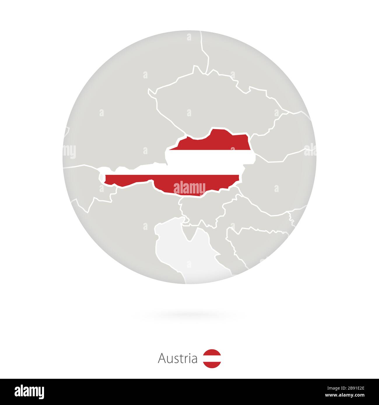 Map of Austria and national flag in a circle. Austria map contour with flag. Vector Illustration. Stock Vector
