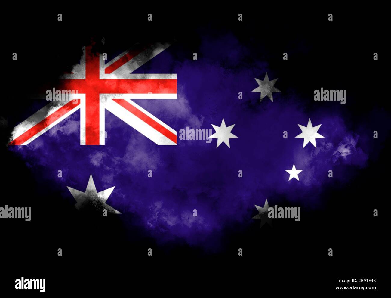 Australian flag performed color smoke on the black background. Photo - Alamy