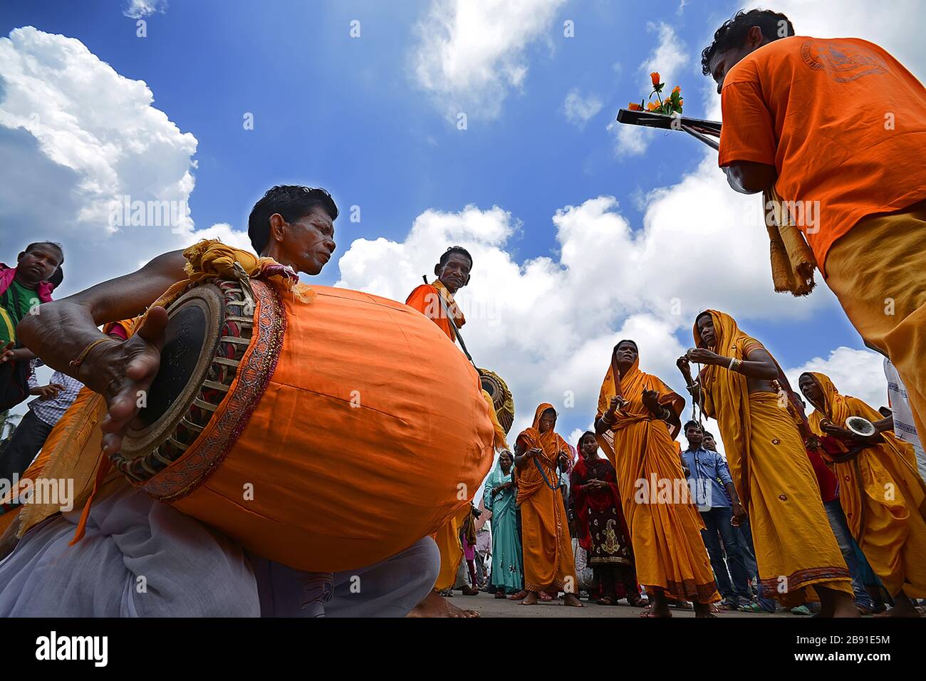 colourful devotees at return chariot festival Stock Photo